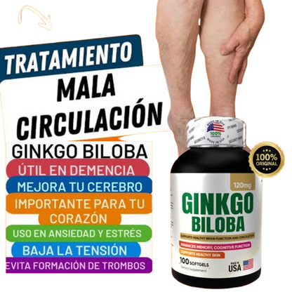Ginkgo Biloba X 100 Capsulas Mejor circulación + Concentración Mental